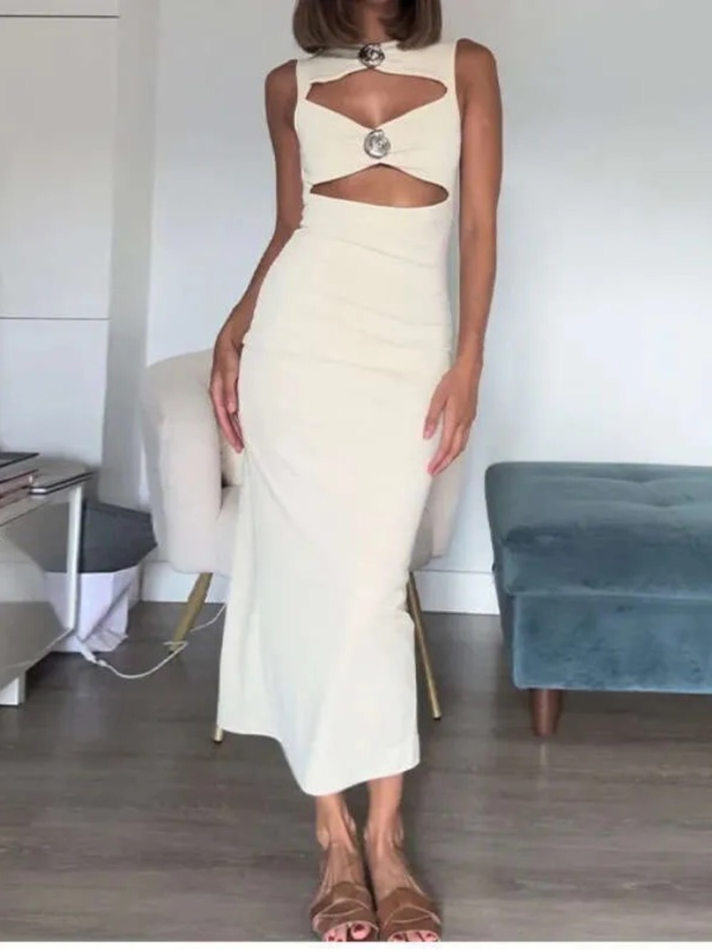 NWT Zara Conch Shell dress in beige. Size XL - Picture 5 of 9